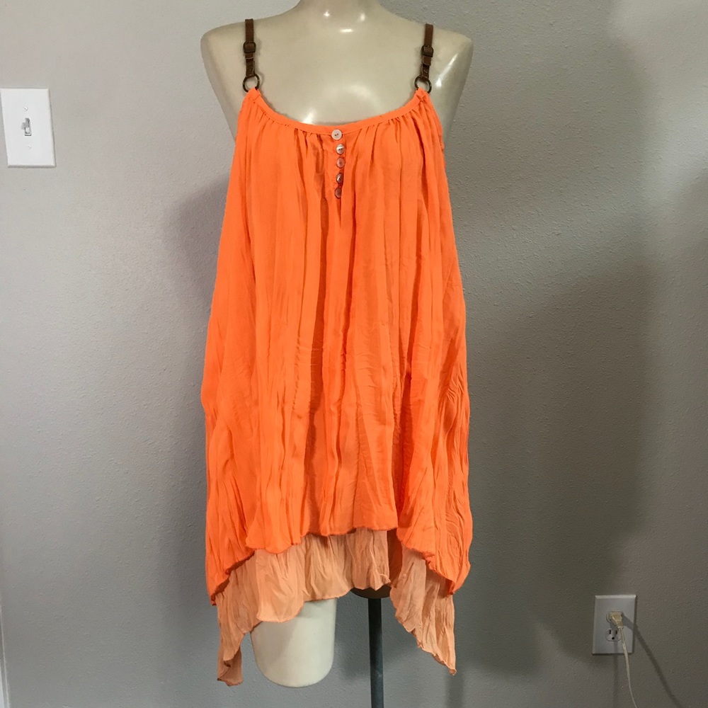 Bright Orange Tunic Top Dress Boho Festival Sz S